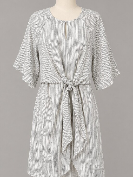 New York & Company Dresses & Skirts - New York & Company White with Black Pinstripe Tie-Waist Midi Dress